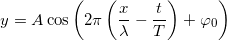 \[y=A \cos\left( {2\pi \left( {\frac{x}{\lambda } - \frac{t}{T}} \right)}+ {\varphi _0} \right)\]