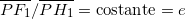 \[\overline{PF_1}/ \overline{PH_1}=\text{costante}=e \]