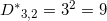 {D^*}_{3,2}={{3}^{2}}=9