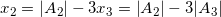 {{x}_{2}} =\left| {{A}_{2}} \right|-3{{x}_{3}}=\left| {{A}_{2}} \right|-3|{{A}_{3}}|