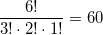 \displaystyle \frac{6!}{3!\cdot 2!\cdot 1!}=60