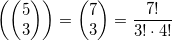 \displaystyle \left( \left( \begin{matrix}5 \\3 \\\end{matrix} \right) \right)=\left( \begin{matrix}7 \\3 \\\end{matrix} \right)= \frac{7!}{3!\cdot 4!}