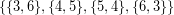  \displaystyle \left\{ \{3,6\},\{4,5\},\{5,4\},\{6,3\} \right\}